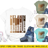 MELANIN Letter Round Neck Loose Casual Short Sleeve Ladies T-Shirt