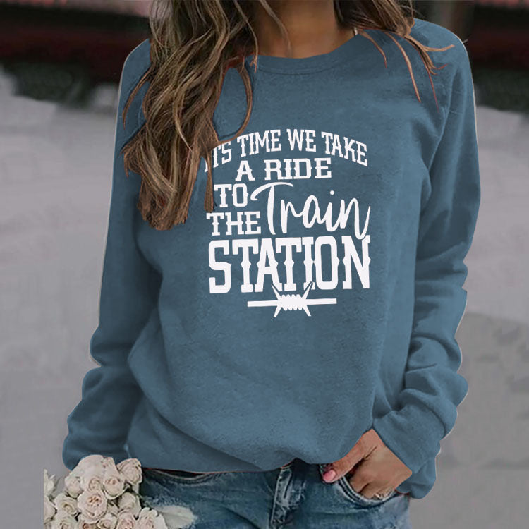 ITS TIME WE TAKE Letters Autumn and Winter Round Neck Fashion Tops Long-sleeved Sweater Women