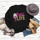 Nunse Life Letters Round Neck Autumn and Winter Long-sleeved Spot Leopard Girl Printed Sweatshirt
