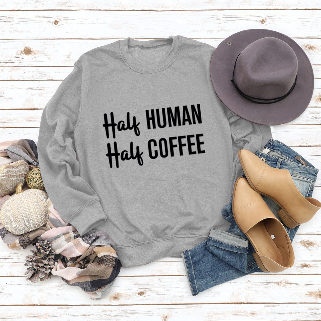 Half Human Half Coffee Round Neck Loose Long-sleeved Large Size Sweater