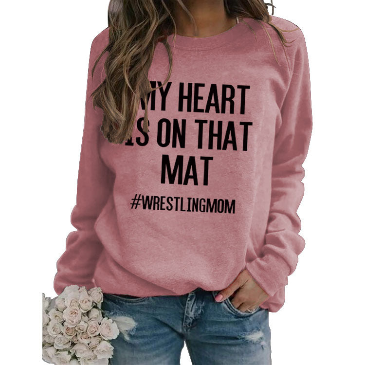 MY HEART IS Printed Letters Long Sleeve Casual Fashion Women Sweatshirt