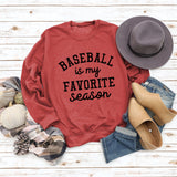 Baseball Is My Favorite Letter Round Neck Large Long Sleeve Sweater
