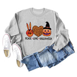 PEACE LOVE HALLOWEEN Leopard Love Letter Printing Ladies Long Sleeve Loose Casual Sweater
