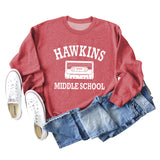 HAWKINS MIDDLE Letter Ladies Bottoming Round Neck Long Sleeve Plus Size Sweater