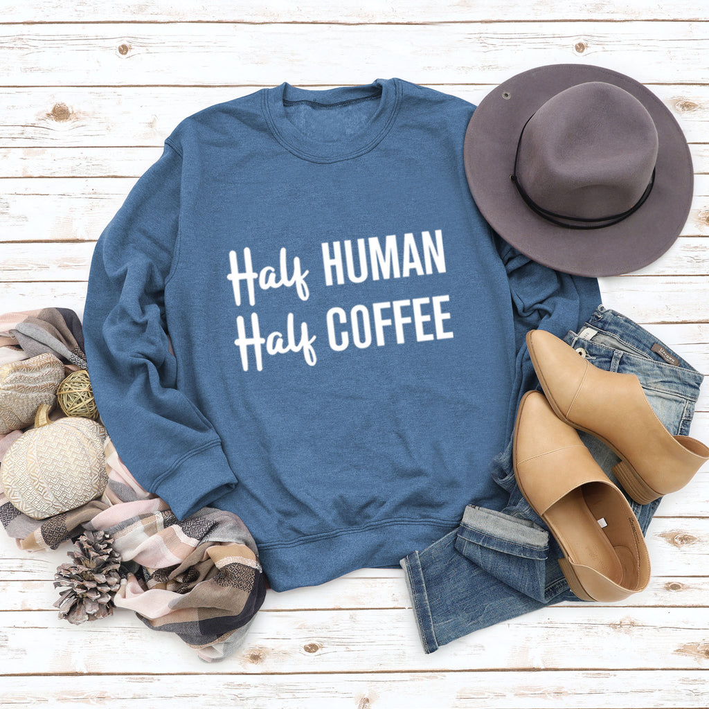 Half Human Half Coffee Round Neck Loose Long-sleeved Large Size Sweater