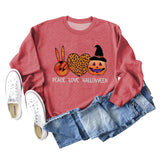 PEACE LOVE HALLOWEEN Leopard Love Letter Printing Ladies Long Sleeve Loose Casual Sweater