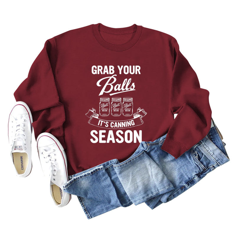 GRAB YOUR BALLS ITS Letters Loose Plus Size Long-sleeved Sweater Women