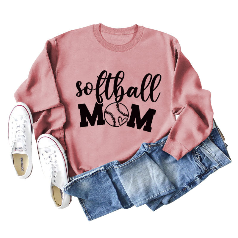 Softball Mom Heart Letters Fashion Loose Long-sleeved Round Neck Sweater