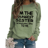 I'M THE YOUNGEST Round Neck Letter Fashion Long Sleeve Print Loose Women's Sweater