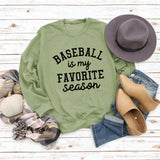 Baseball Is My Favorite Letter Round Neck Large Long Sleeve Sweater