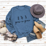 Grow In Grace Lettering Fashion Women's Long-sleeved Crewneck Sweatshirt