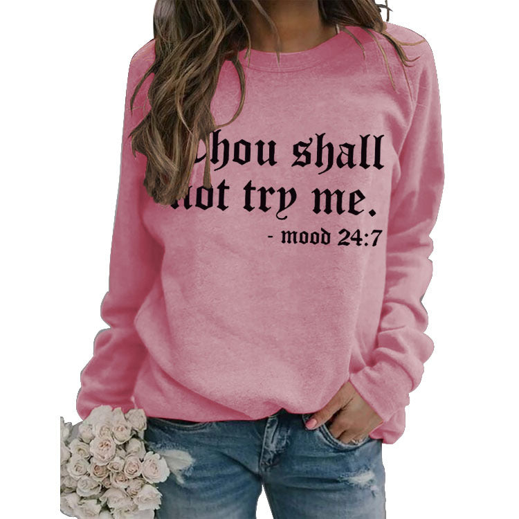 Printed Round Neck Letter Stitching Tops Long Sleeve Thou Shall Not Women's Printed Sweatshirt