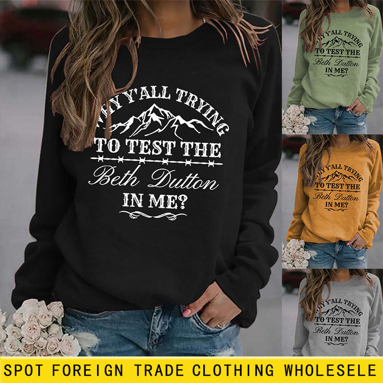 WHY Y'ALL Letters Round Neck Tops Women's Sweatshirt Loose Long Sleeve