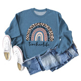 TEACHER LOVE INSPIRE LETTERS Leopard Print Long Sleeved Sweater for Women