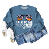 TALK TO ME GOOSE Letter Print Loose Long Sleeve Round Neck Sweater