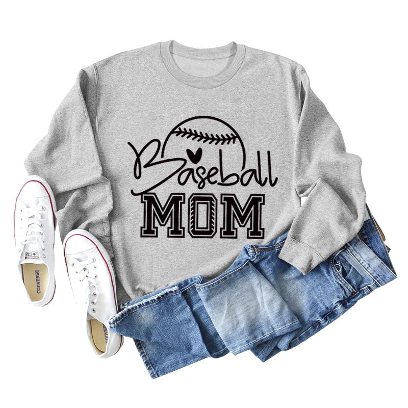 Baseball Mom Baseball Letter Printing Fall/Winter Baseball Long Sleeve Plus Size Sweater Girl