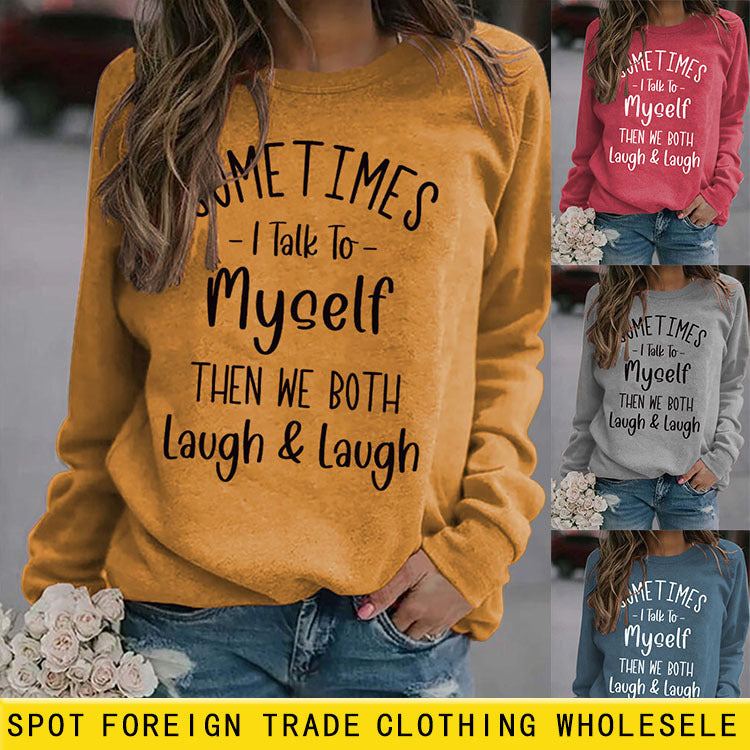 Round Neck Letter Patchwork Tops Long Sleeve SOME TIMES Print Loose Sweatshirt