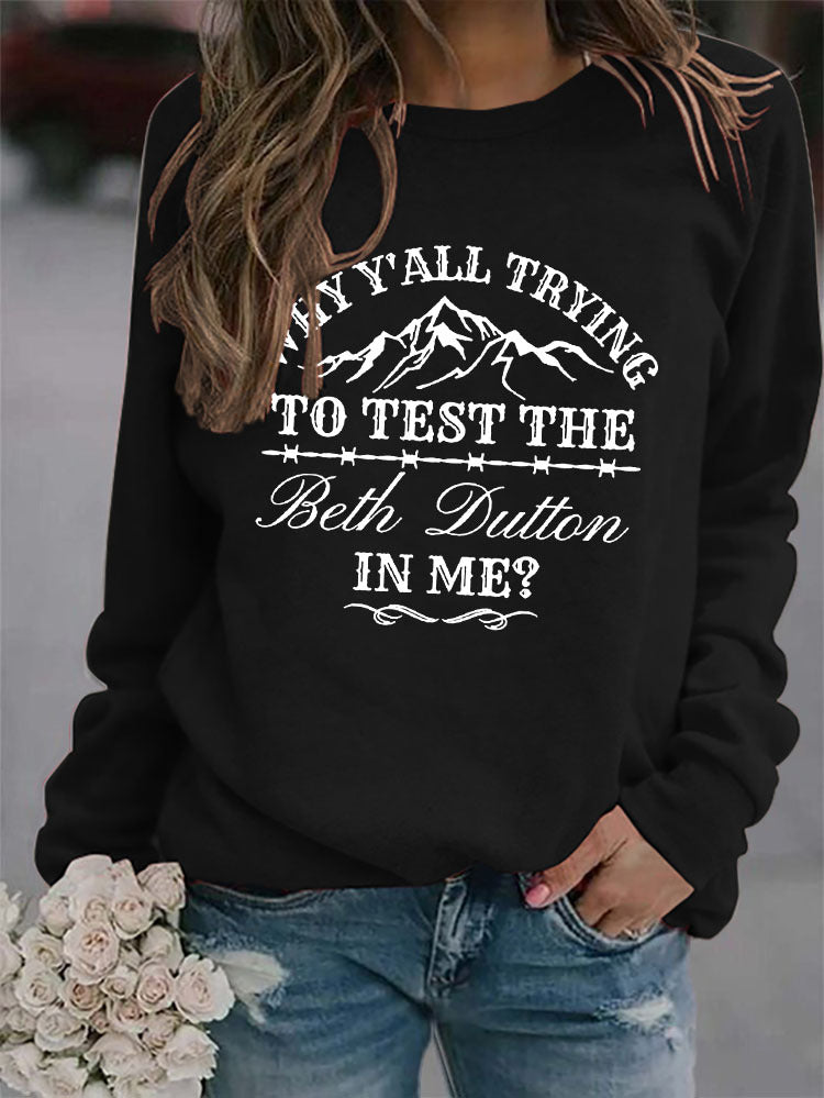 WHY Y'ALL Letters Round Neck Tops Women's Sweatshirt Loose Long Sleeve