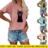 MAMA Llama Fun Graphic Print Women's Casual Crewneck Short Sleeve T-Shirt