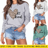 Be Kind Leopard Print Crewneck Print Bottomed Long Sleeve Sweatshirt Woman