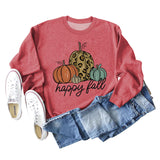 Happy Fall Pumpkin Letter Print Halloween Fall and Winter Round Neck Long Sleeve Sweater Women