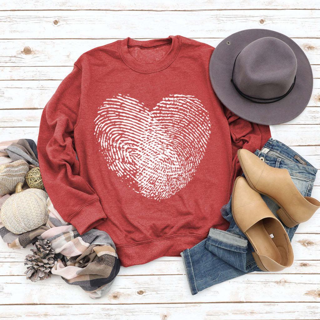 Loose Valentine's Day Women's Love Heart Print Sweatshirt