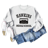 HAWKINS MIDDLE Letter Ladies Bottoming Round Neck Long Sleeve Plus Size Sweater