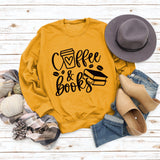 Coffee Books Letters Fashion Loose Large Size Long Sleeve Round Neck Sweater Women