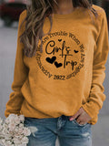 Girl's Trip Letter Heart Print Long-sleeved Loose Sweater Shirt for Women