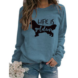 Life Is Golden Round Neck Letter Loose Long Sleeve Large Sweater