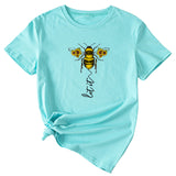 Fashion Women's Clothing Let It Bee Pattern Summer Crewneck Short Sleeve Women