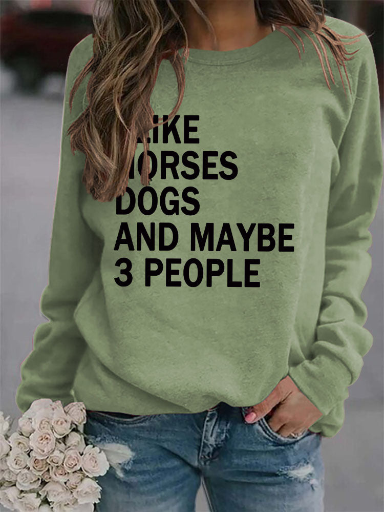 I LIKE HORSES Round Neck Letter Tops Female Long-sleeved Loose Printed Sweatshirt