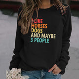 I Like Horses  Dogs Fashion Round Neck Print Letters Women's Long Sleeve Print Sweater