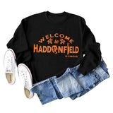 WELCOME HADDONFIELD Letter Ladies Long Sleeve Shirt Round Neck Sweater