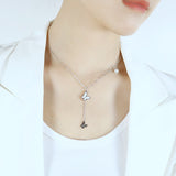 Pieced Chain with Three-dimensional Butterfly Pendant and Pearl Necklace with Matching Collarbone Chain