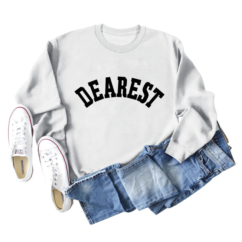 DEAREST Letters Long Sleeve Round Neck Sweater for Women