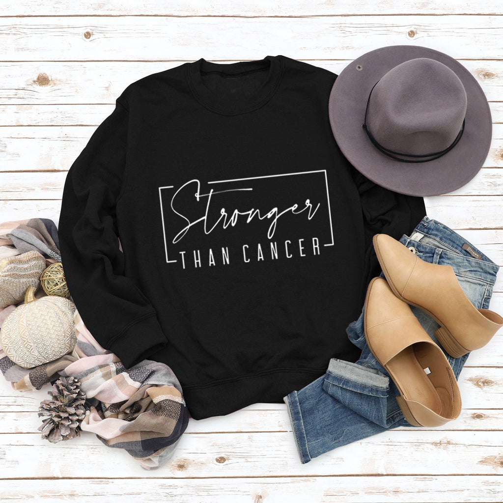 Stronger Than Cancer Letter Fashion Round Neck Large Long Sleeve Sweater Girl