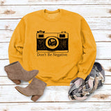 Don't Be Negative Printed Round Neck Long Sleeve Print Loose Sweater