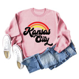 Kansas City Rainbow Letter Print Long Sleeved Sweatshirt Women