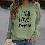 Teach Love Inspire Round Neck Fashion Large Size Women Long Sleeve Sweater Shirt