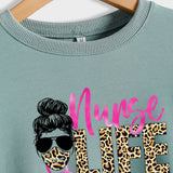 Nunse LIFE Letters Loose Leopard Print Long Sleeve