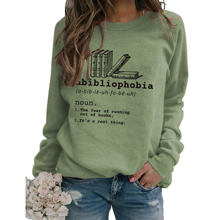 Round Neck Tops Long Sleeve Abibliophobia Loose Print Sweatshirt