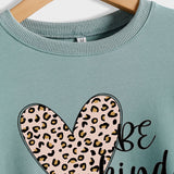 Be Kind Leopard Print Crewneck Print Bottomed Long Sleeve Sweatshirt Woman