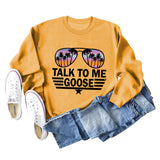 TALK TO ME GOOSE Letter Print Loose Long Sleeve Round Neck Sweater