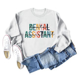 DENTAL ASSISTANT Letter Loose Print Casual Long-sleeved Sweater Girl