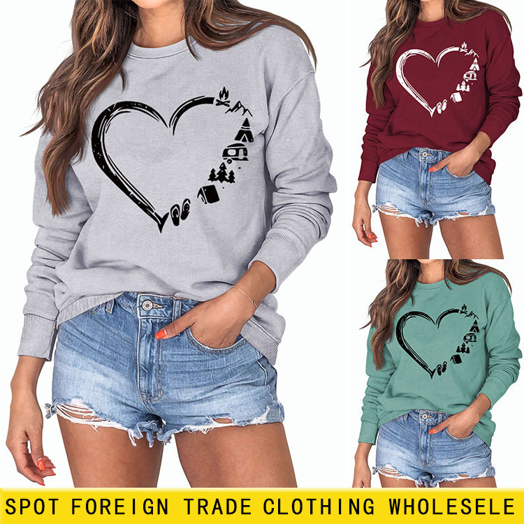 Of Love Printed Loose Bottomed Long Sleeve Fashionable Large Size Sweater