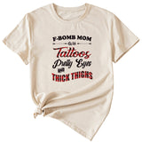 Large Women's Wear F-bomb Mom with Tattos Short-sleeved T-shirt