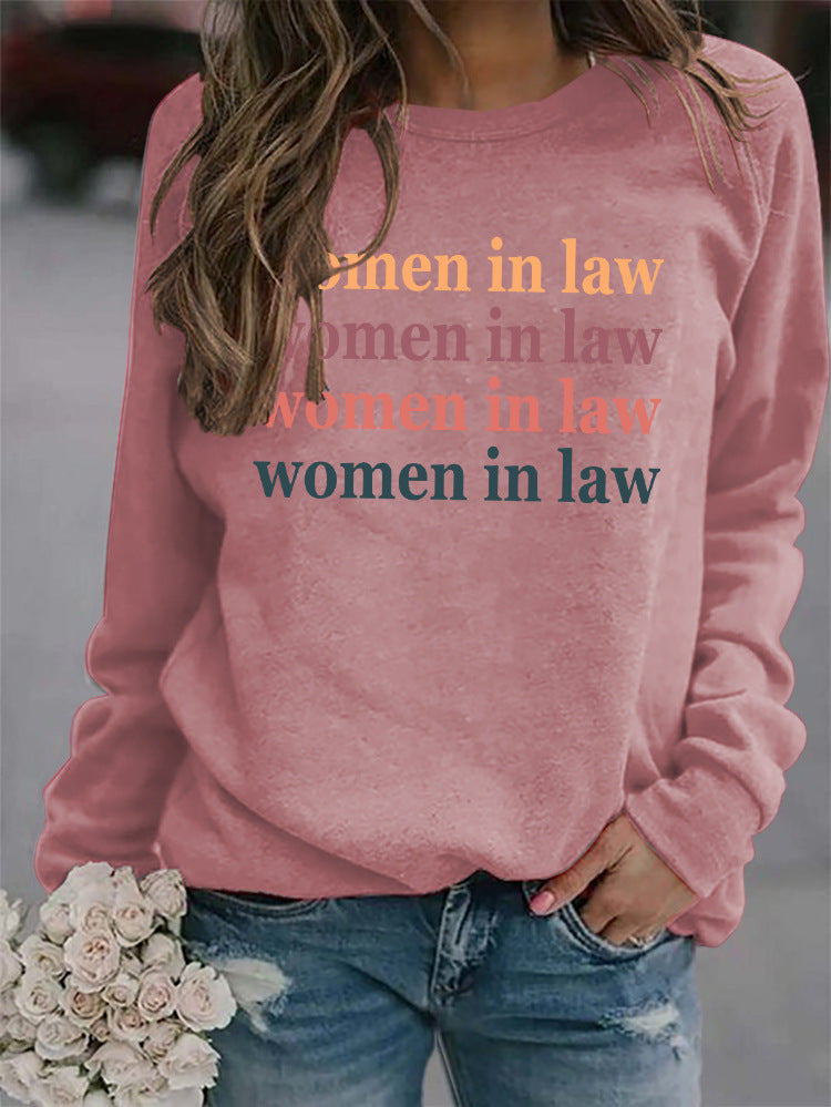 Women Letters Fashion Round Neck Women's Tops Long Sleeve Loose Sweatshirt