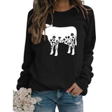 Women's Autumn and Winter Long-sleeved Shirt Flowers and Grass Cattle Print Round Neck Loose Sweater
