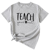 Simple Letter Teach Woman Summer New Casual Short Sleeve T-shirt